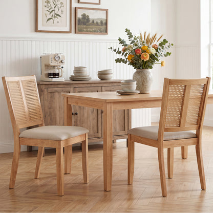 Rattan Dining Chairs Set of 2 with Curved Backrest