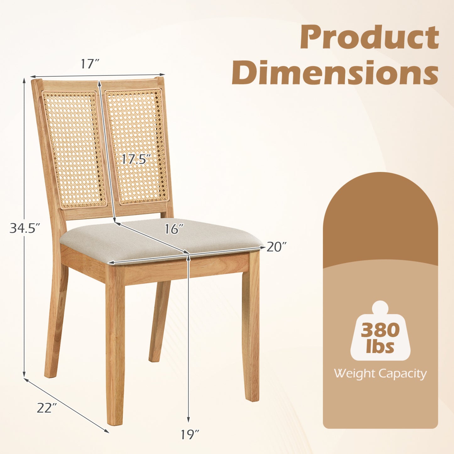 Rattan Dining Chairs Set of 2 with Curved Backrest