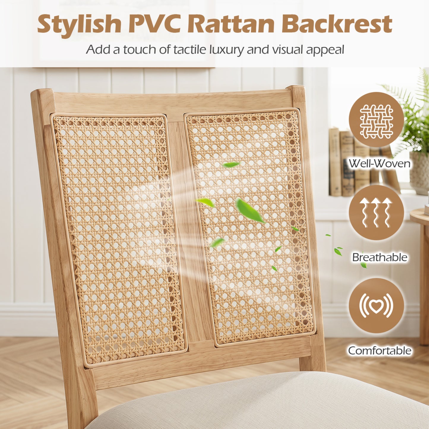 Rattan Dining Chairs Set of 2 with Curved Backrest