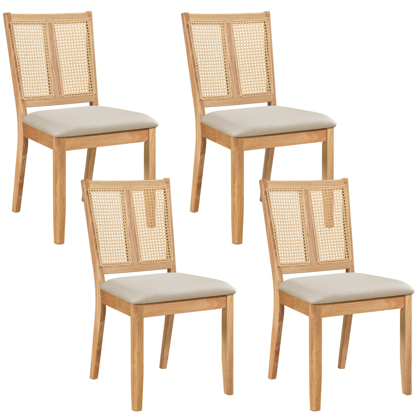 Rattan Dining Chairs Set of 4 with Padded Seats