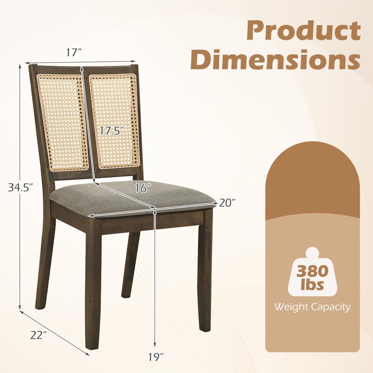 Rattan Dining Chairs Set of 2 with Curved Backrest