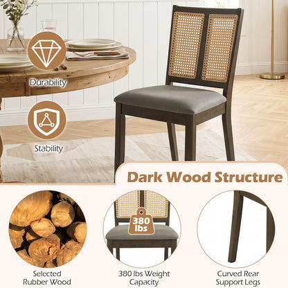Rattan Dining Chairs Set of 2 with Curved Backrest