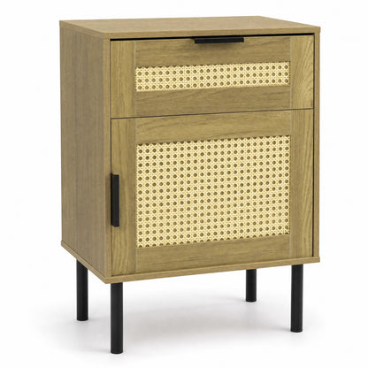 Rattan Nightstand with Drawer and Storage Cabinet