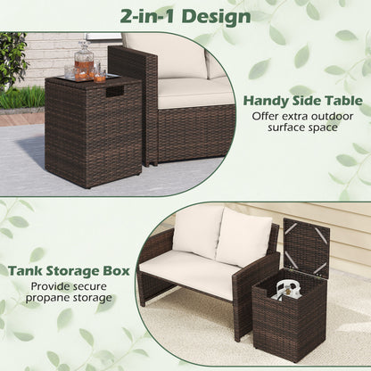 Rattan Propane Tank Cover Patio Hideaway Tank Side Table-Brown