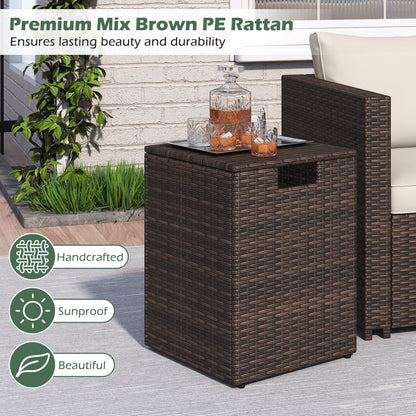 Rattan Propane Tank Cover Patio Hideaway Tank Side Table-Brown