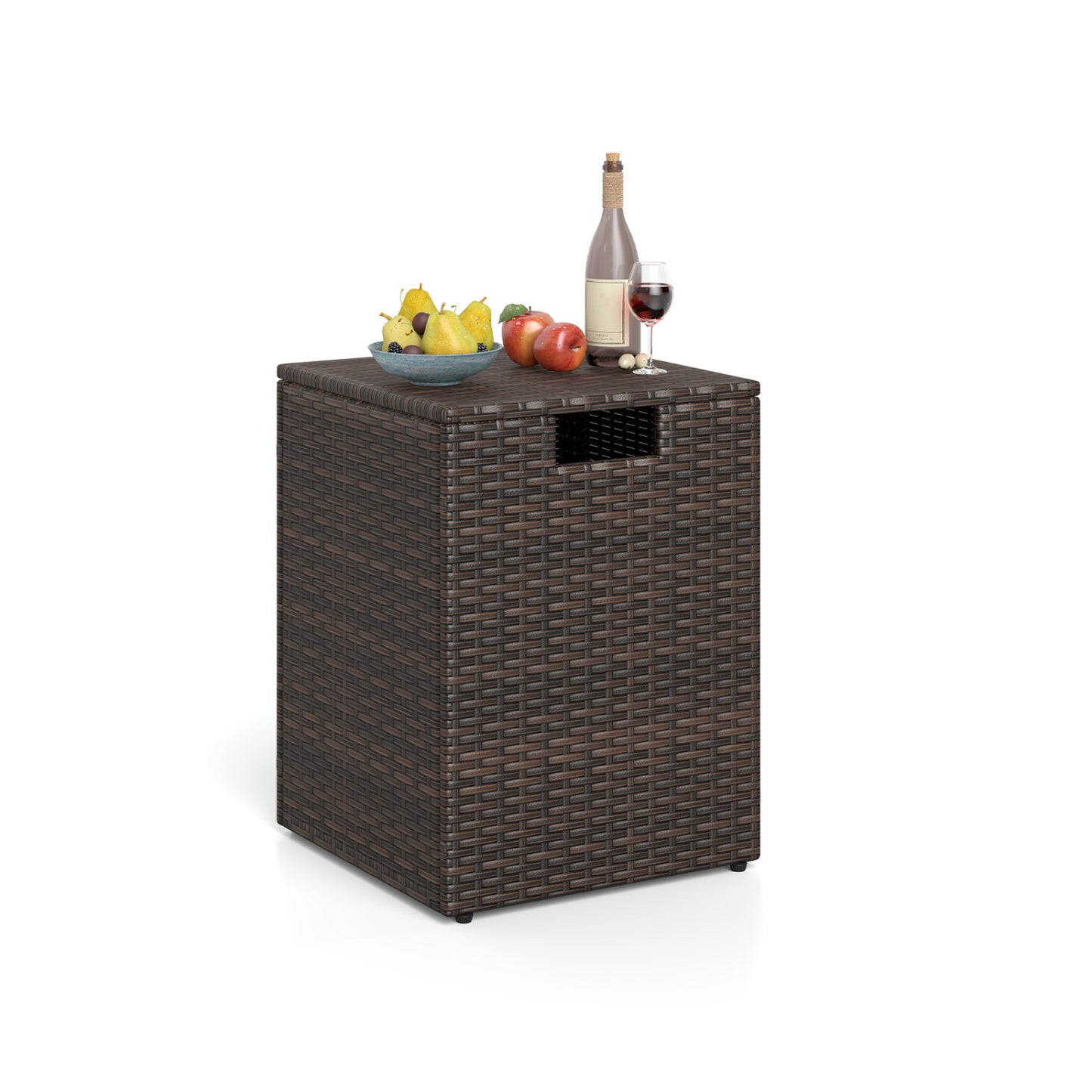 Rattan Propane Tank Cover Patio Hideaway Tank Side Table-Brown
