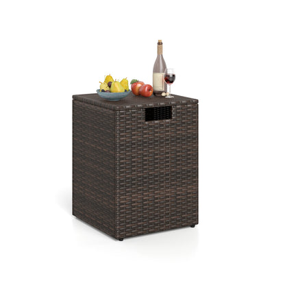 Rattan Propane Tank Cover Patio Hideaway Tank Side Table-Brown