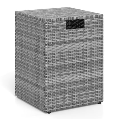 Rattan Propane Tank Cover Patio Hideaway Tank Side Table-Gray