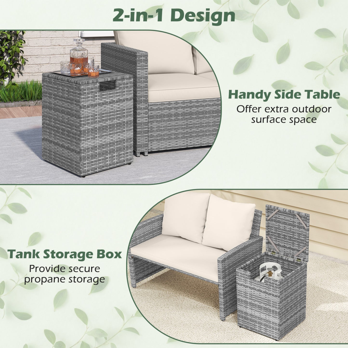 Rattan Propane Tank Cover Patio Hideaway Tank Side Table-Gray