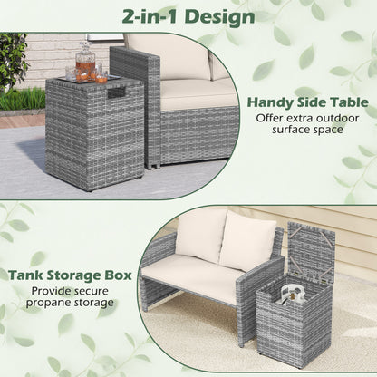 Rattan Propane Tank Cover Patio Hideaway Tank Side Table-Gray