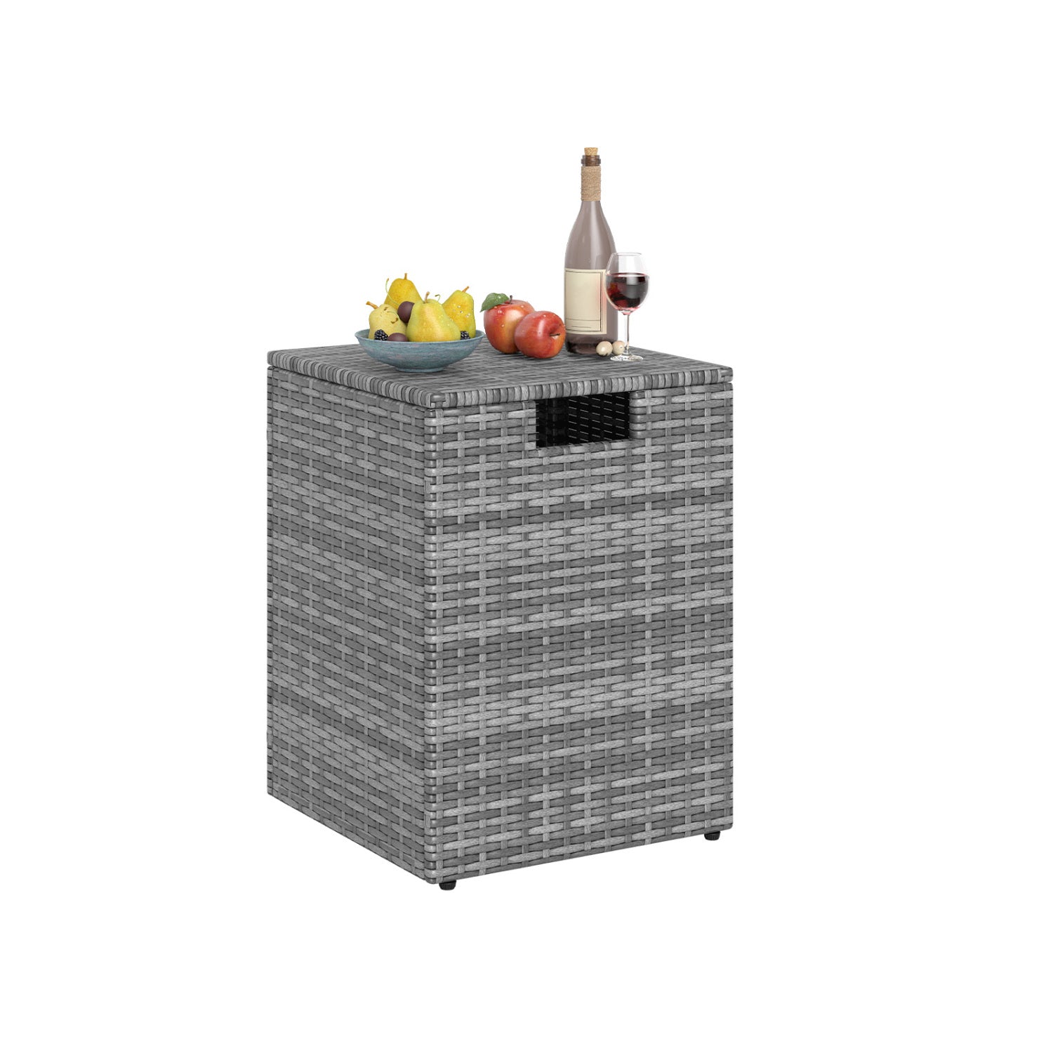 Rattan Propane Tank Cover Patio Hideaway Tank Side Table-Gray