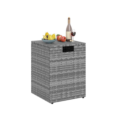 Rattan Propane Tank Cover Patio Hideaway Tank Side Table-Gray