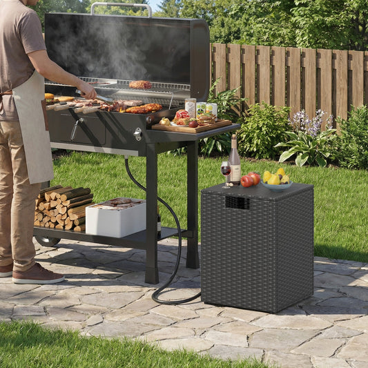 Rattan Propane Tank Cover Patio Hideaway Tank Side Table-Black