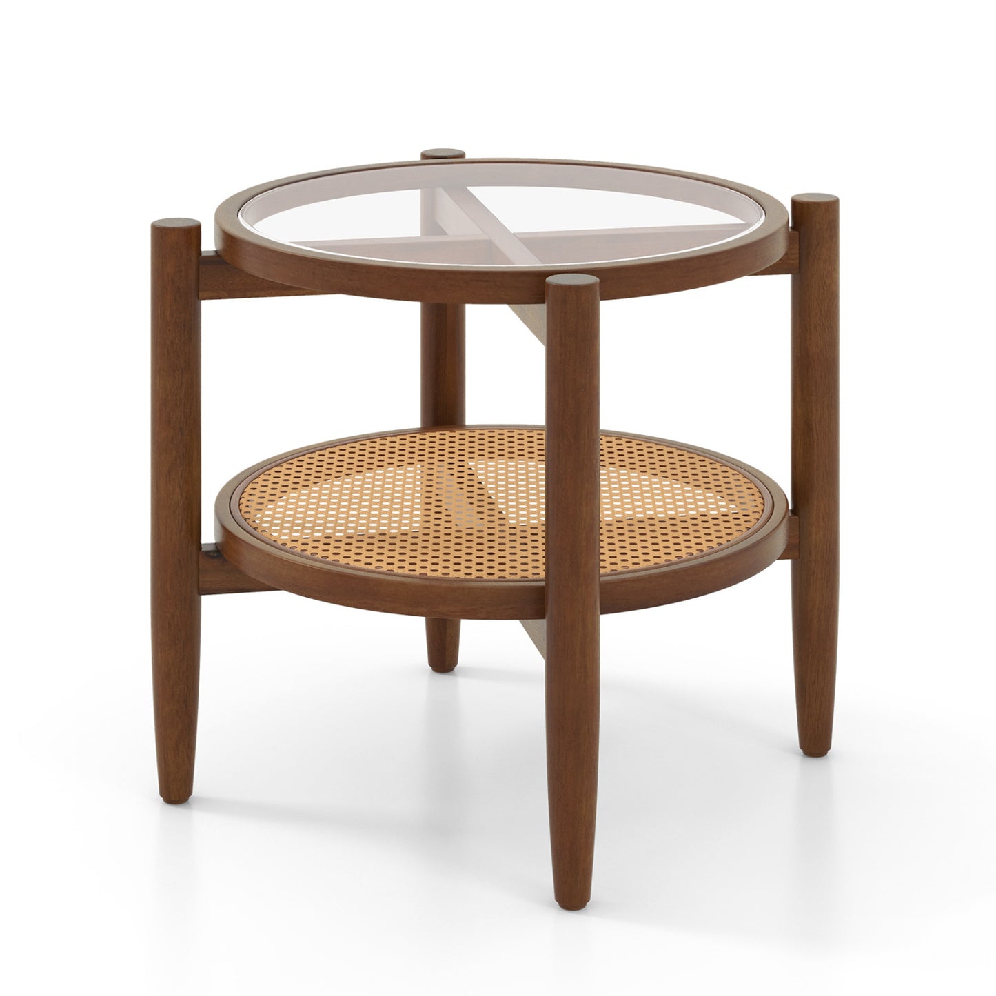 Round Rattan Side Table with Tempered Glass Top