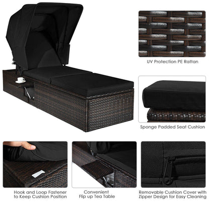 Outdoor Chaise Lounge Chair with Folding Canopy