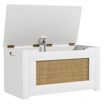 Kids Rattan Toy Storage Box with Flip Top Lid and Safety Hinge Handles-White