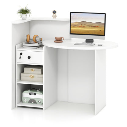 Front Reception Office Desk with Open Shelf and Lockable Drawer