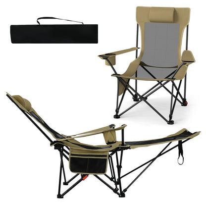 Reclining Camping Chair with Removable Footrest and Adjustable Backrest-Green