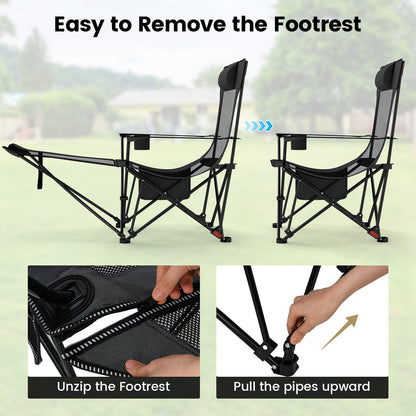 Reclining Camping Chair with Removable Footrest and Adjustable Backrest-Gray