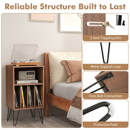 Record Player Stand with Charging Station for Living Room Bedroom-Walnut