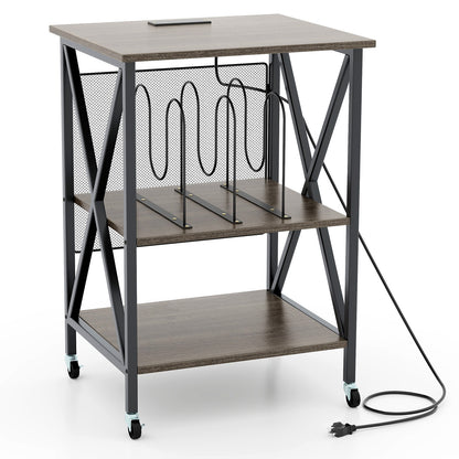 Mid-Century Record Player Stand with Built-in Charging Station