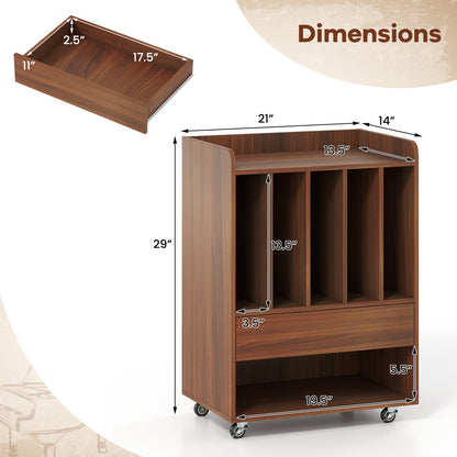 Record Player Stand Turntable Stand with Drawer and Record Holder-Walnut