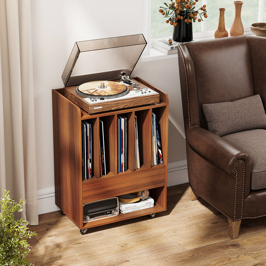 Record Player Stand Turntable Stand with Drawer and Record Holder-Walnut