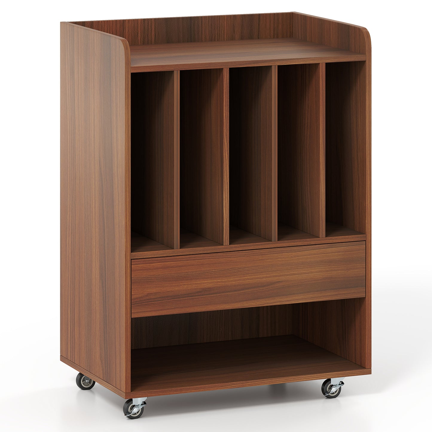 Record Player Stand Turntable Stand with Drawer and Record Holder-Walnut