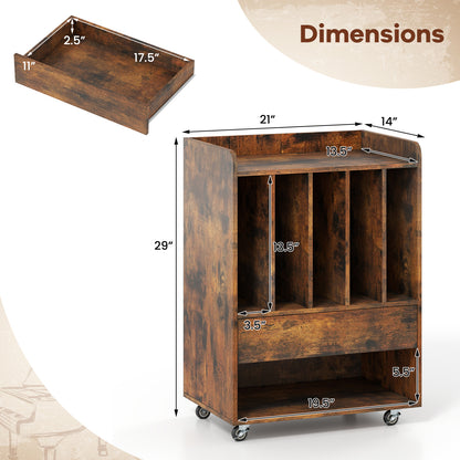 Record Player Stand Turntable Stand with Drawer and Record Holder-Brown