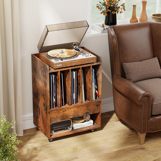Record Player Stand Turntable Stand with Drawer and Record Holder-Brown