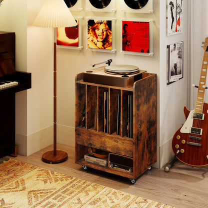 Record Player Stand Turntable Stand with Drawer and Record Holder-Brown