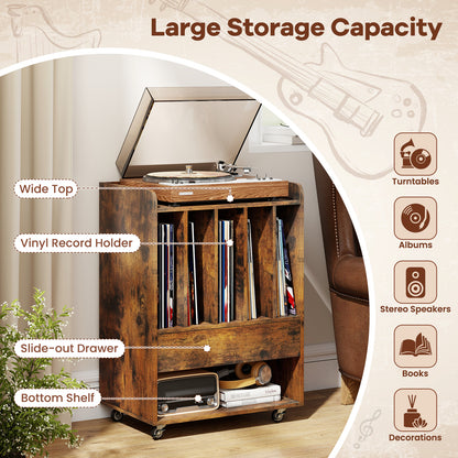 Record Player Stand Turntable Stand with Drawer and Record Holder-Brown