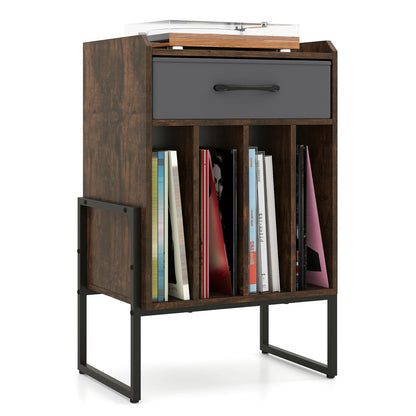 Record Player Stand with Drawer and Record Holder-Rustic Brown