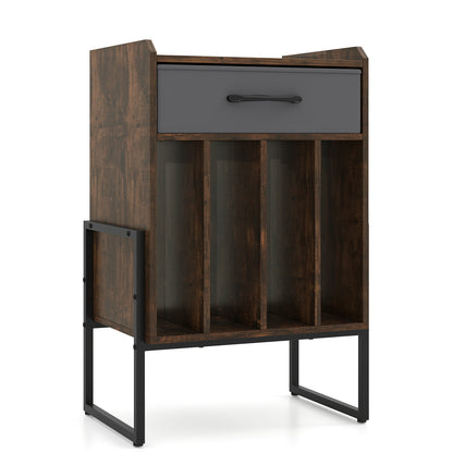 Record Player Stand with Drawer and Record Holder-Rustic Brown