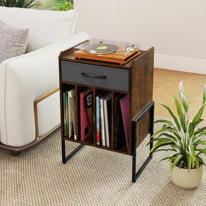 Record Player Stand with Drawer and Record Holder-Rustic Brown