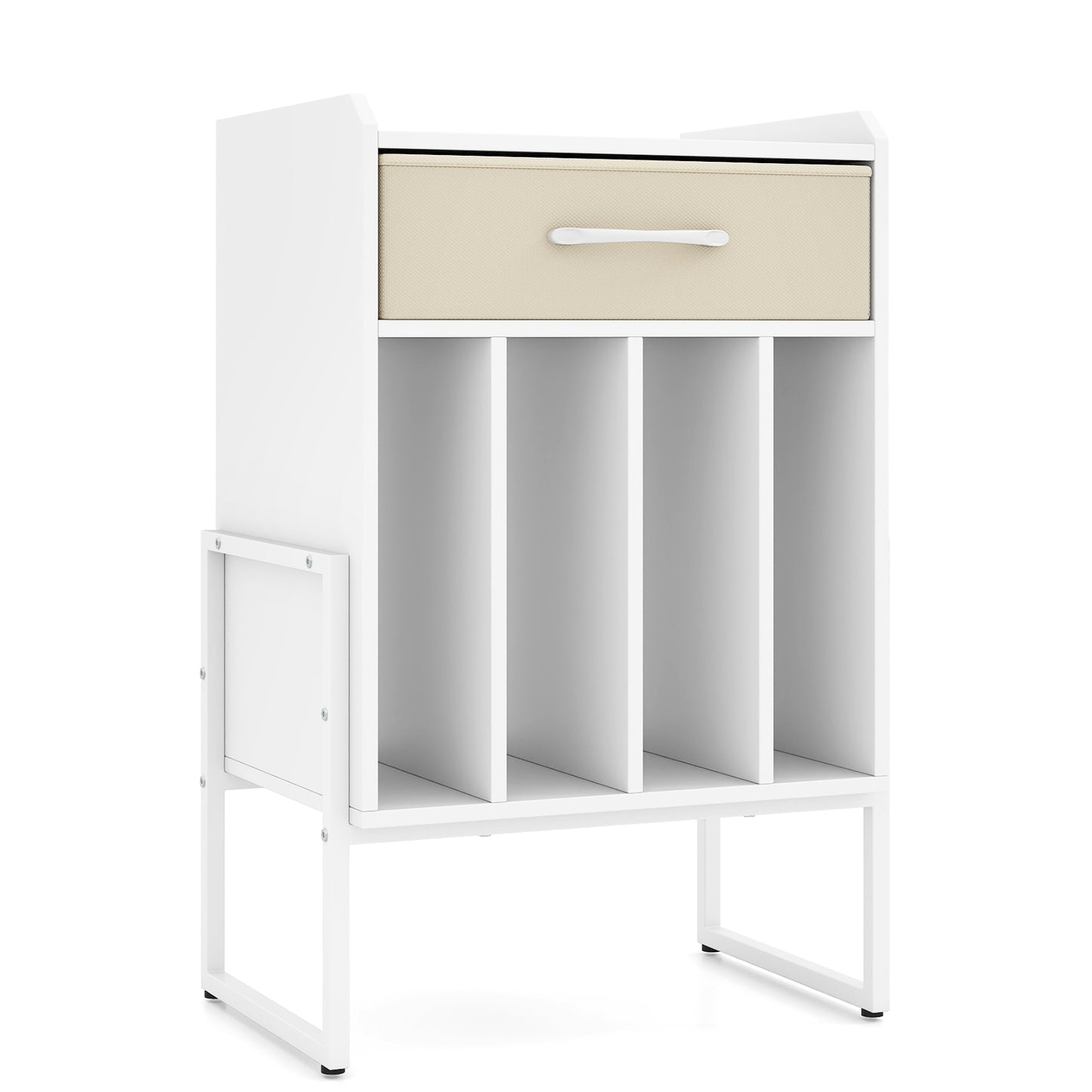 Record Player Stand with Drawer and Record Holder-White