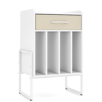 Record Player Stand with Drawer and Record Holder-White
