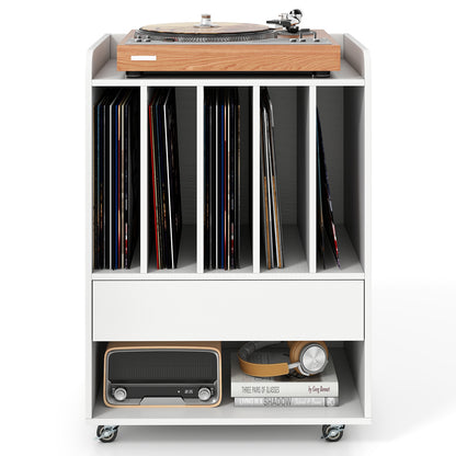 Record Player Stand Turntable Stand with Drawer and Record Holder-White