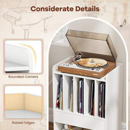 Record Player Stand Turntable Stand with Drawer and Record Holder-White