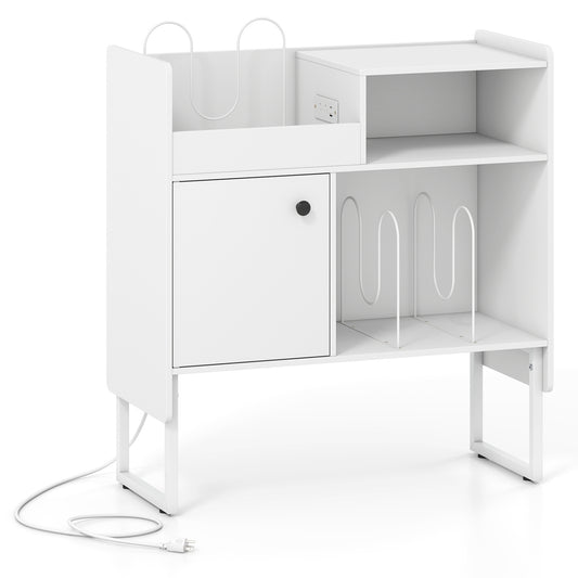 Record Player Stand with Power Outlets and Vinyl Storage Holder up to 250 Albums