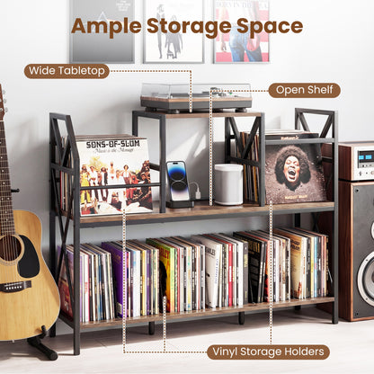 Record Player Stand with Power Outlets & Vinyl Storage