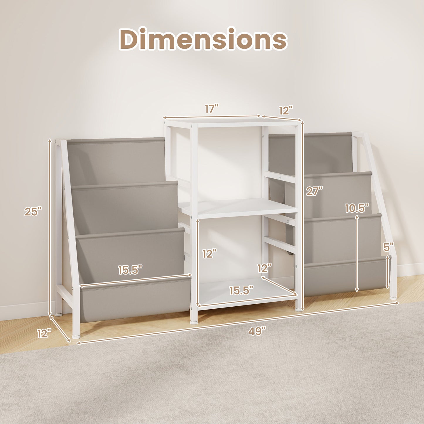 Record Player Stand for up to 200 Albums Turntable Display Stand with 3 Shelves-White