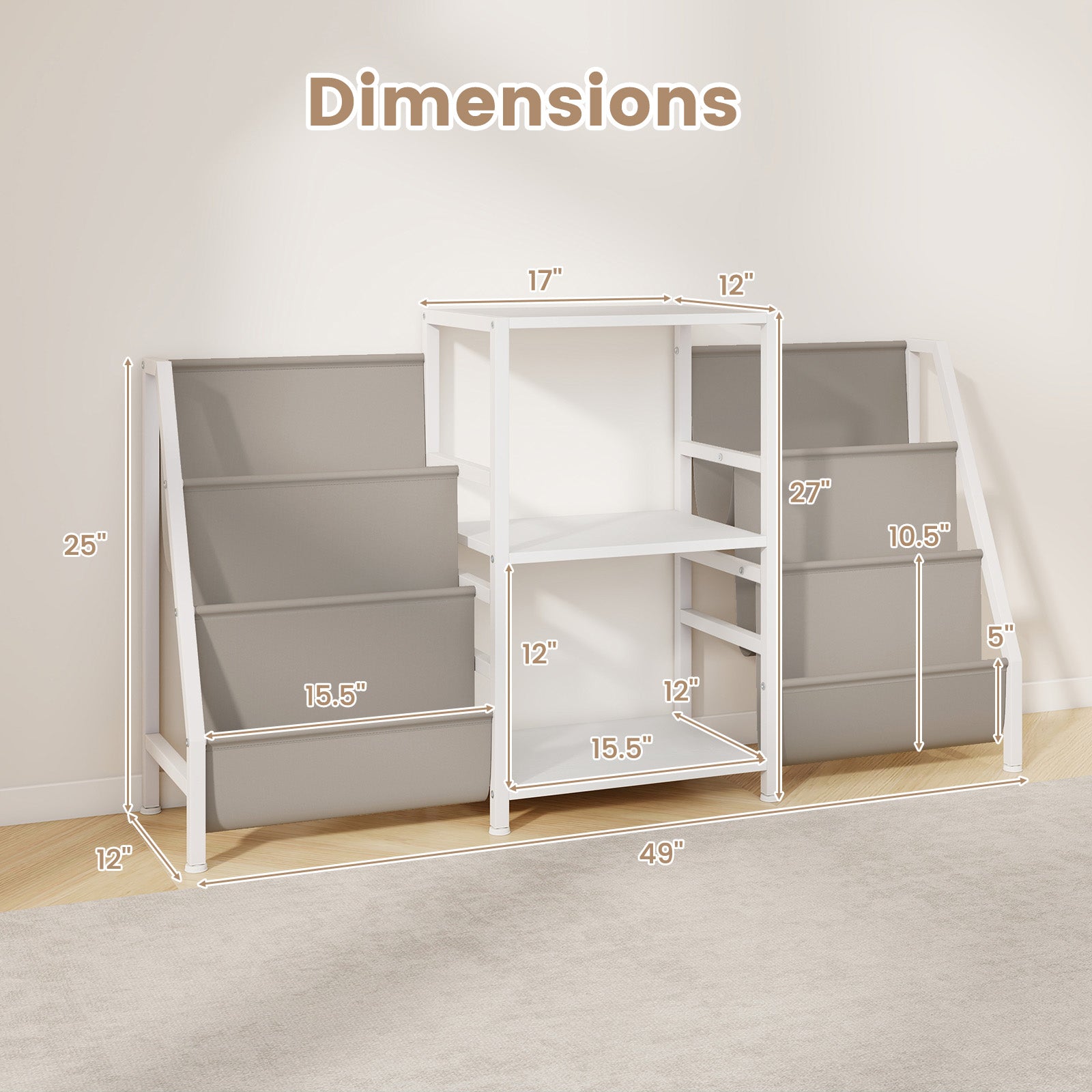 Record Player Stand for up to 200 Albums Turntable Display Stand with 3 Shelves-White