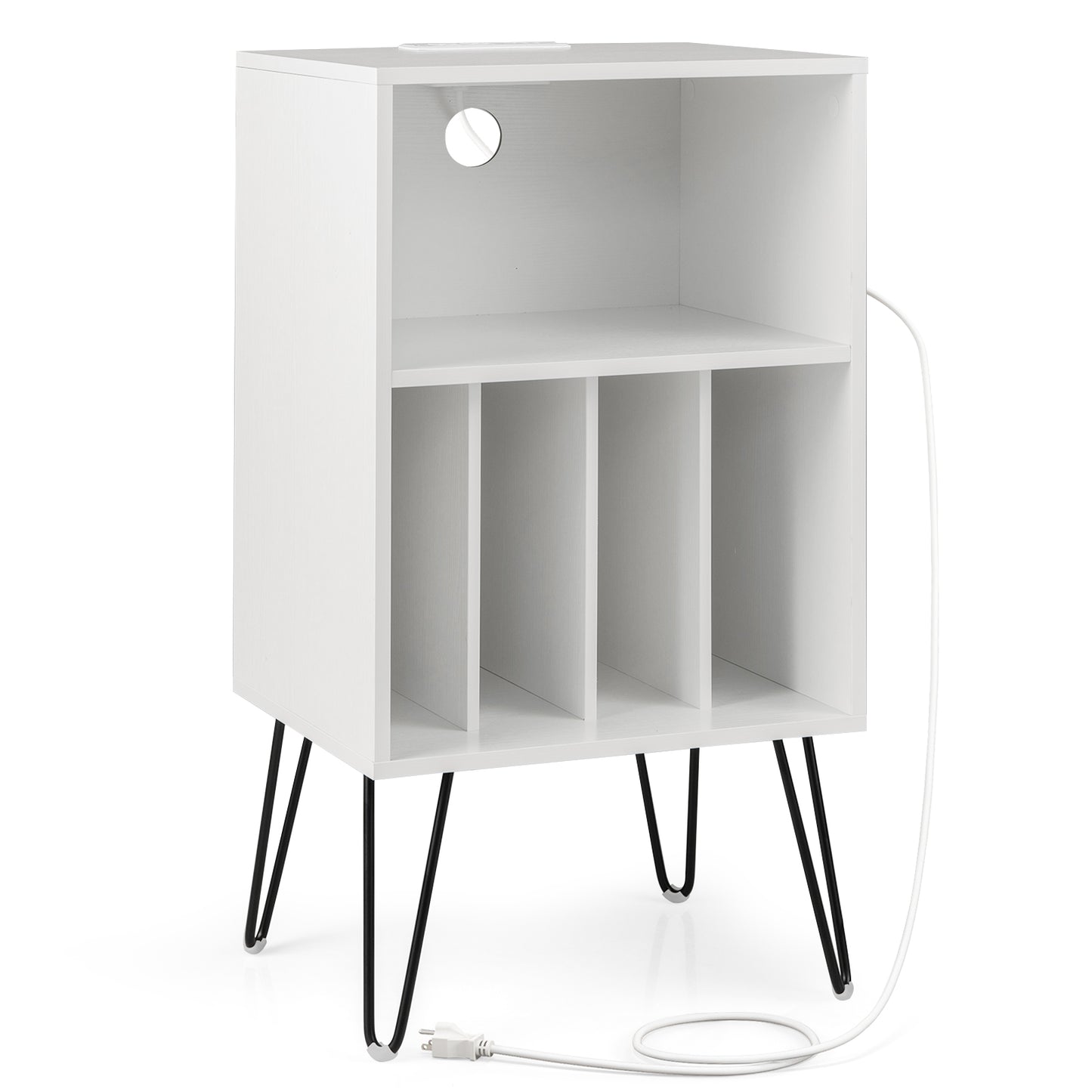 Record Player Stand with Charging Station for Living Room Bedroom-White - White