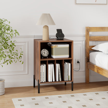 Record Player Stand with Record Storage Shelf and Charging Station-Walnut