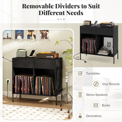 Record Player Stand with Power Outlets Double Wide Turntable Stand Vinyl Record Storage Table
