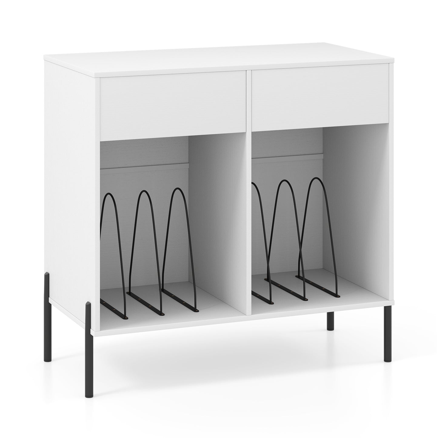 Record Player Stand with Power Outlets Double Wide Turntable Stand Vinyl Record Storage Table-Black - White