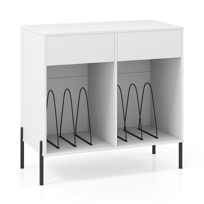 Record Player Stand with Power Outlets Double Wide Turntable Stand Vinyl Record Storage Table-Black - White