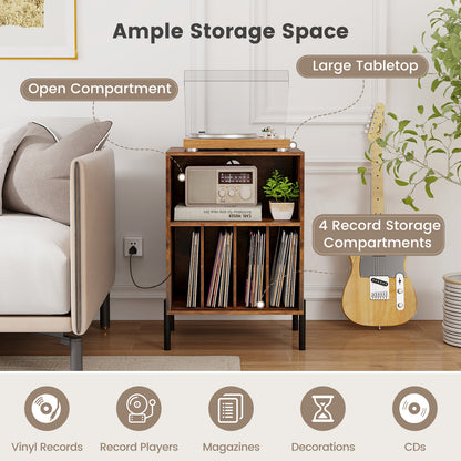 Record Player Stand with Record Storage Shelf and Charging Station-Coffee