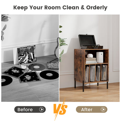 Record Player Stand with Record Storage Shelf and Charging Station-Coffee